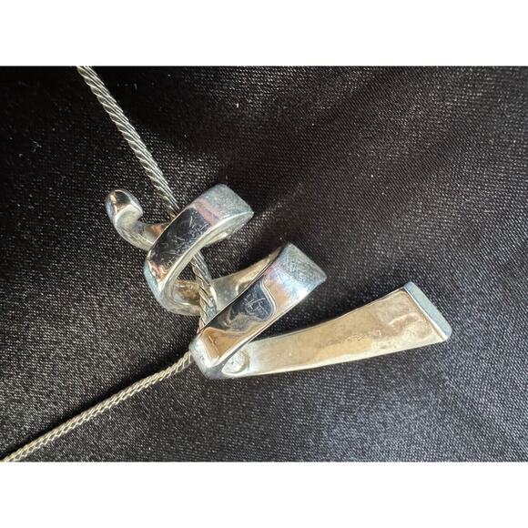 Sterling Silver 925 Fire Blue Opal Inlay Slider Pendant Spiral Modernist Pretty - Picture 5 of 7